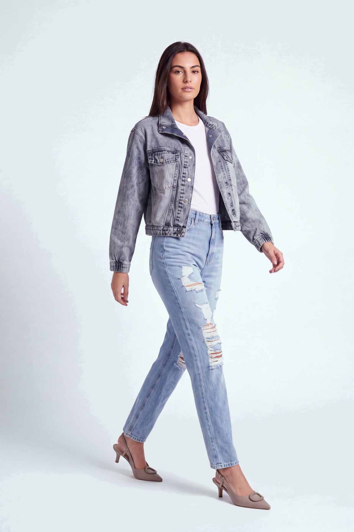 Blue Light Washed Oversized Jacket - Front - Hustle N Holla