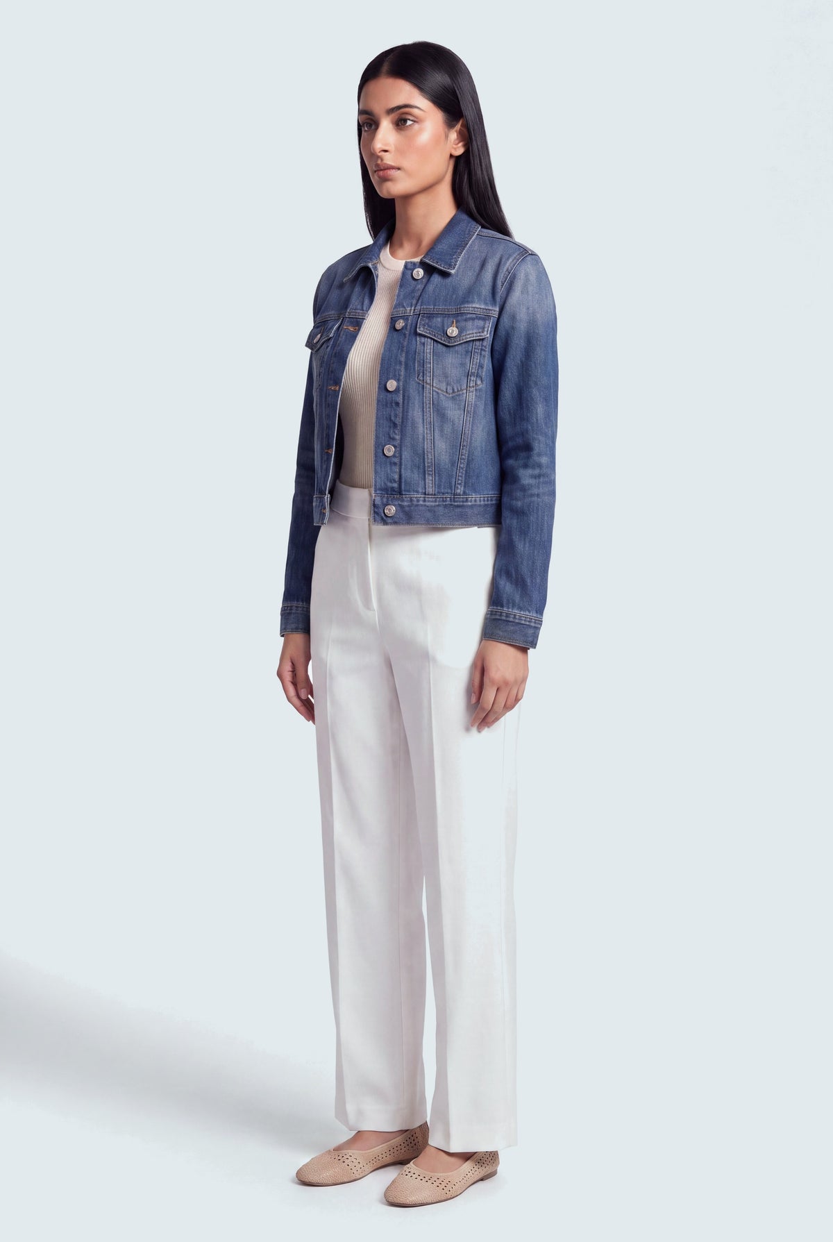 Blue Mid Wash Crop Denim Jacket - Front - Hustle N Holla