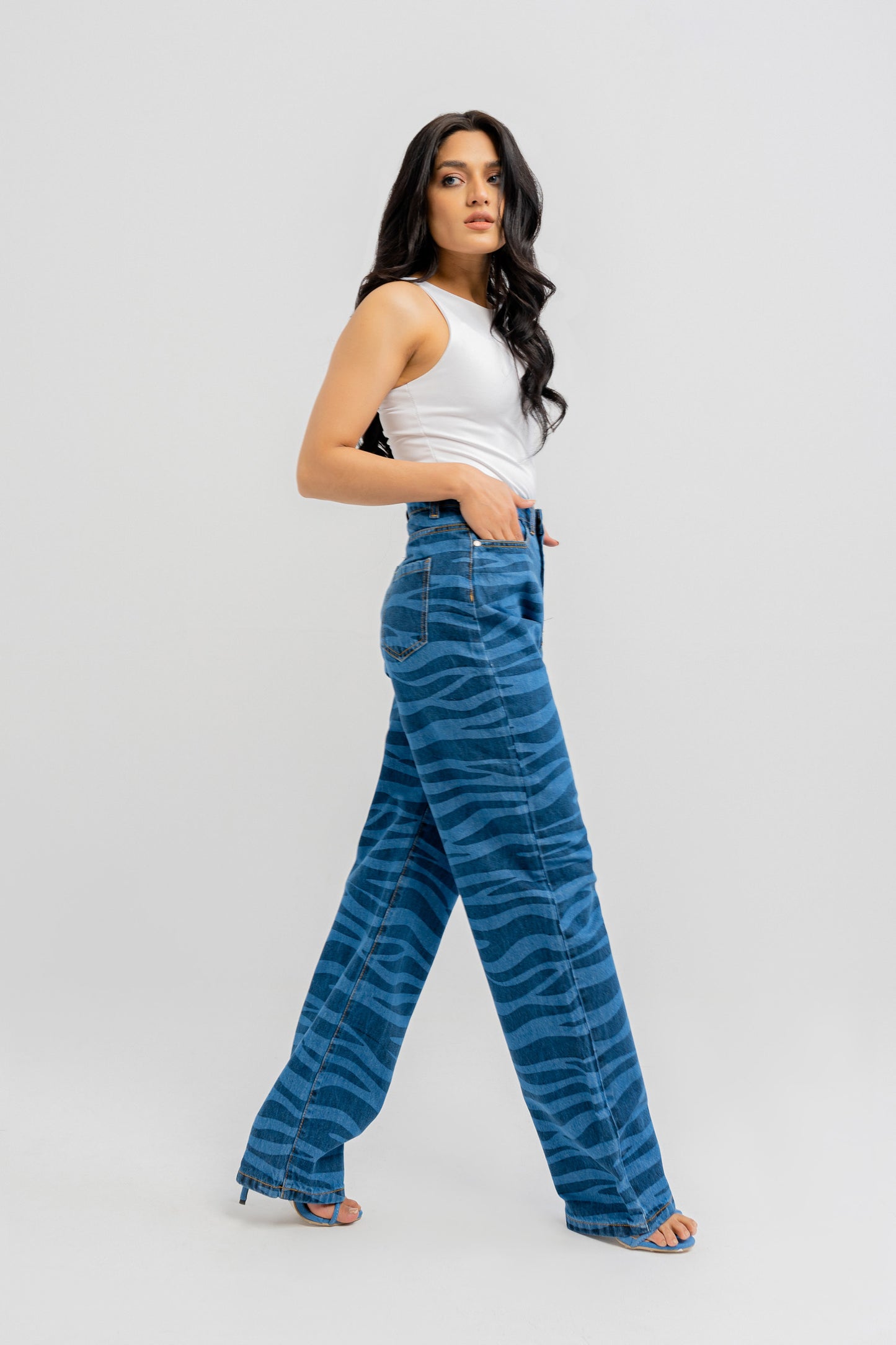 Blue Printed Denim Jeans - Hustle N Holla