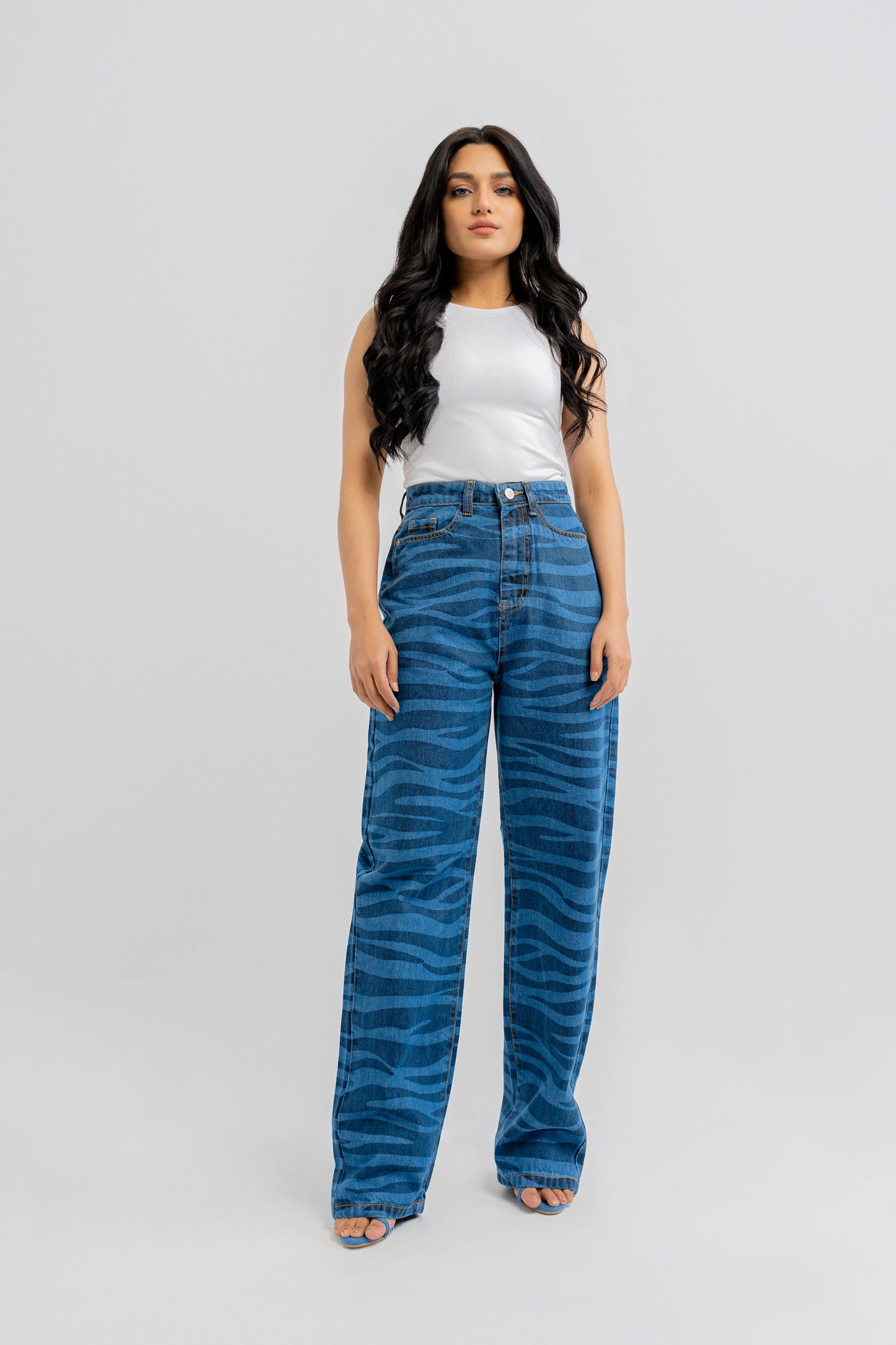 Blue Printed Denim Jeans - Hustle N Holla