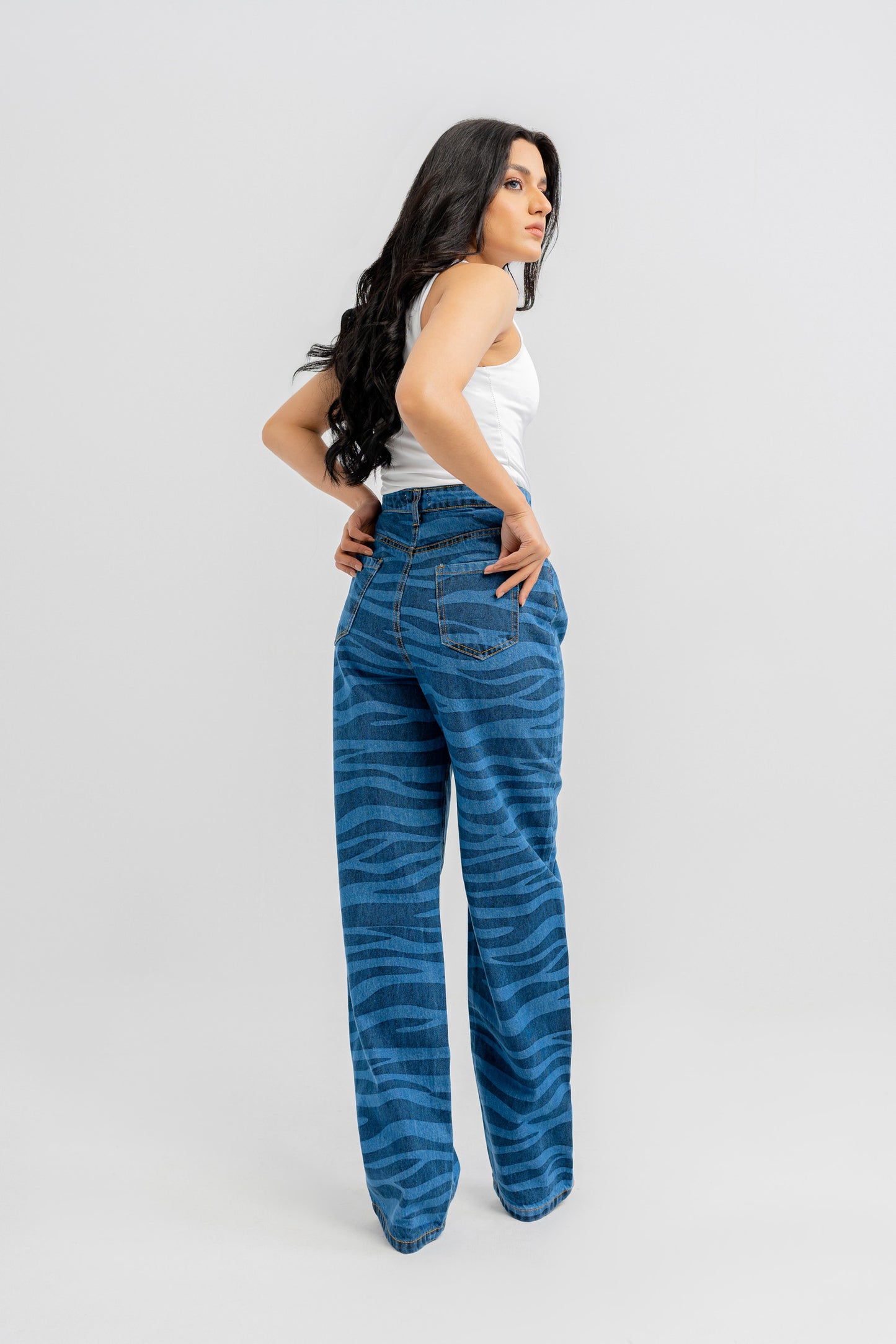 Blue Printed Denim Jeans - Hustle N Holla