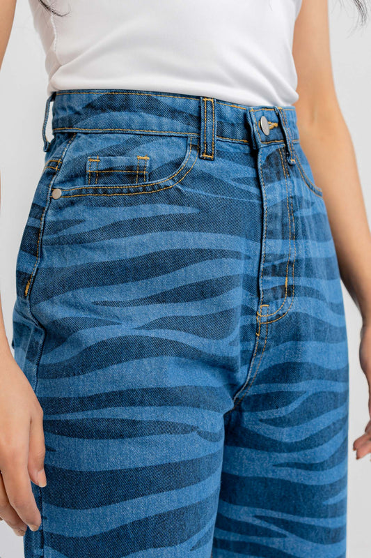 Blue Printed Denim Jeans