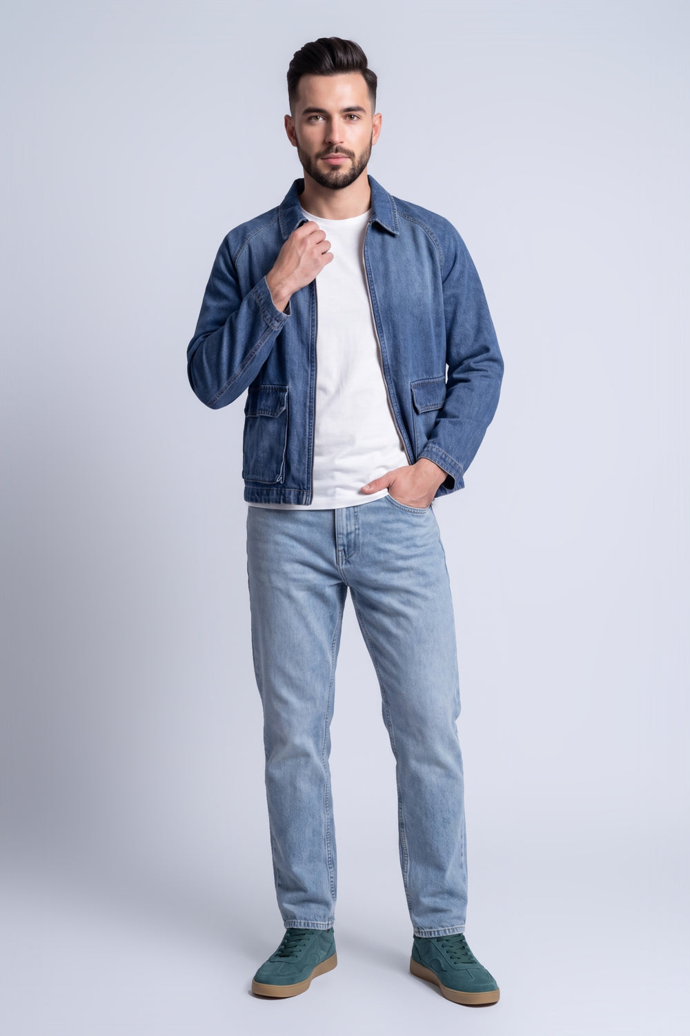 Blue Santa Monica Zip Front Mid Wash Boxy Denim Jacket - Hustle N Holla