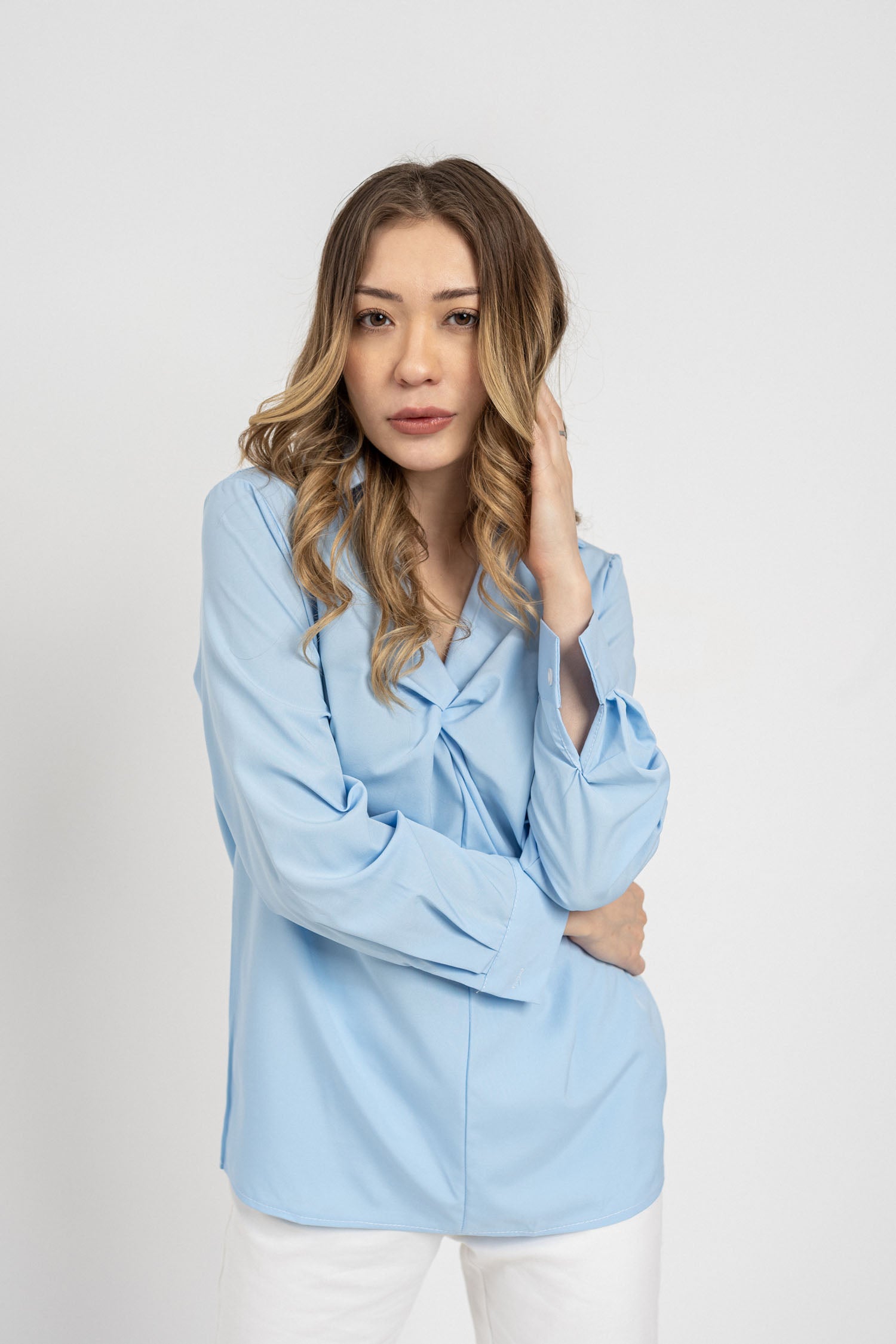 Blue Twisted Front Blouse