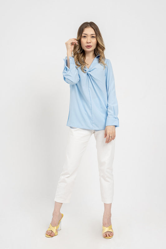 Blue Twisted Front Blouse