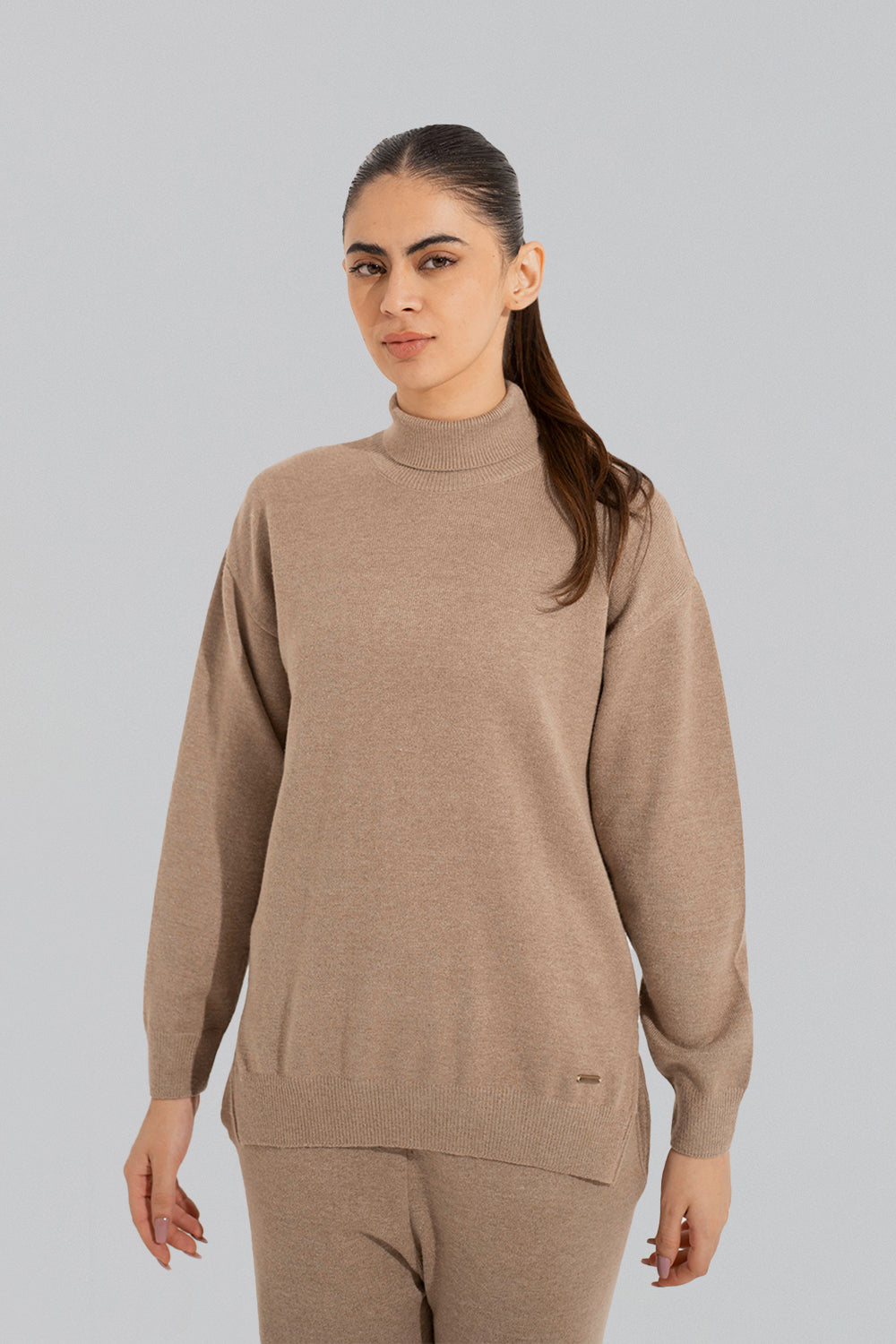 Beige Relaxed Fit Turtle Neck Sweater - Hustle N Holla