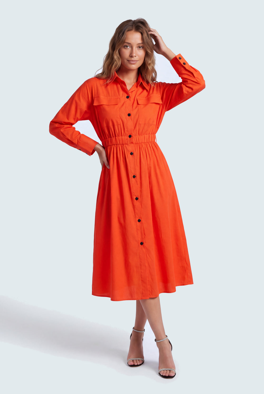 Button Down Orange Midi Dress - Hustle N Holla