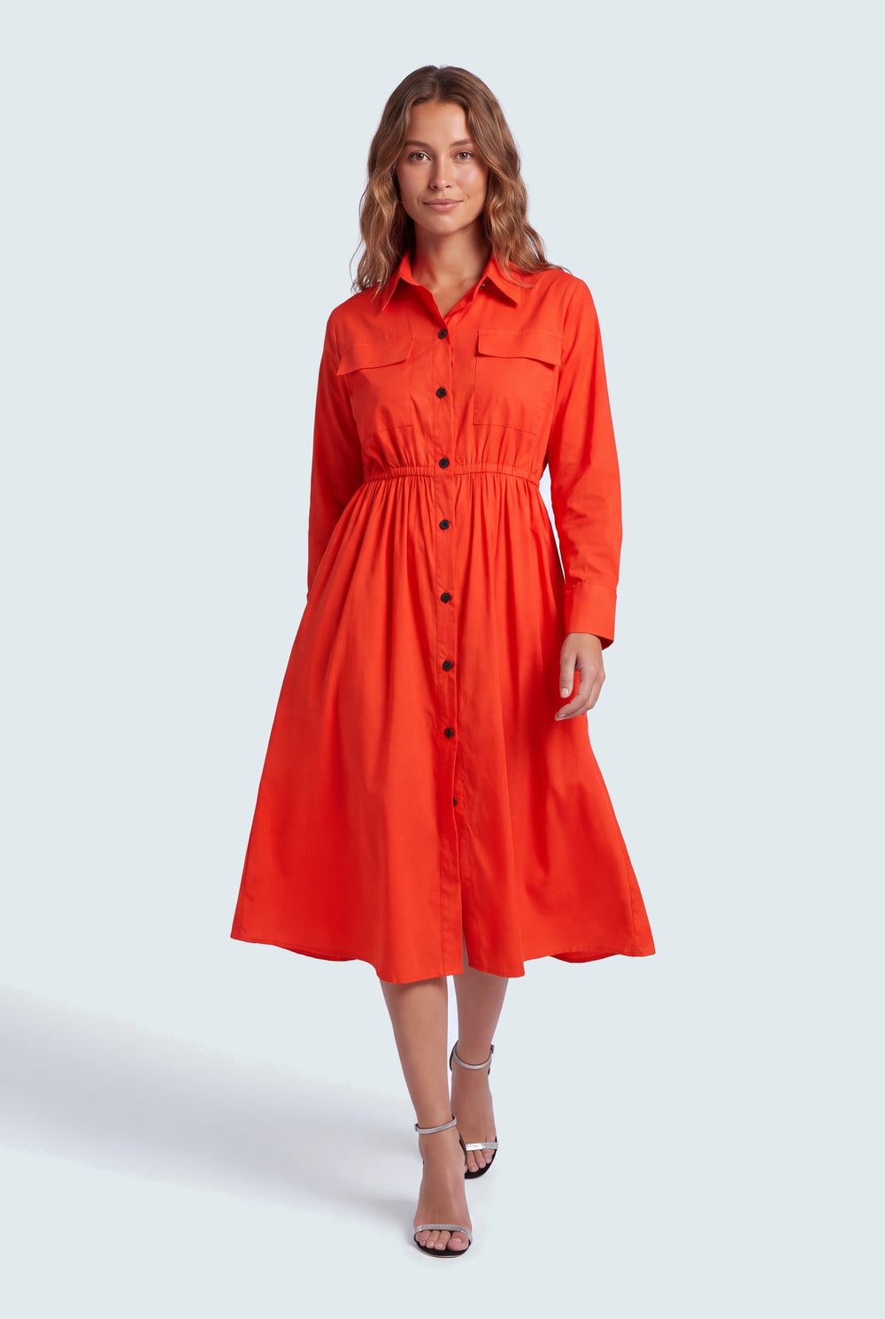 Button Down Orange Midi Dress - Hustle N Holla