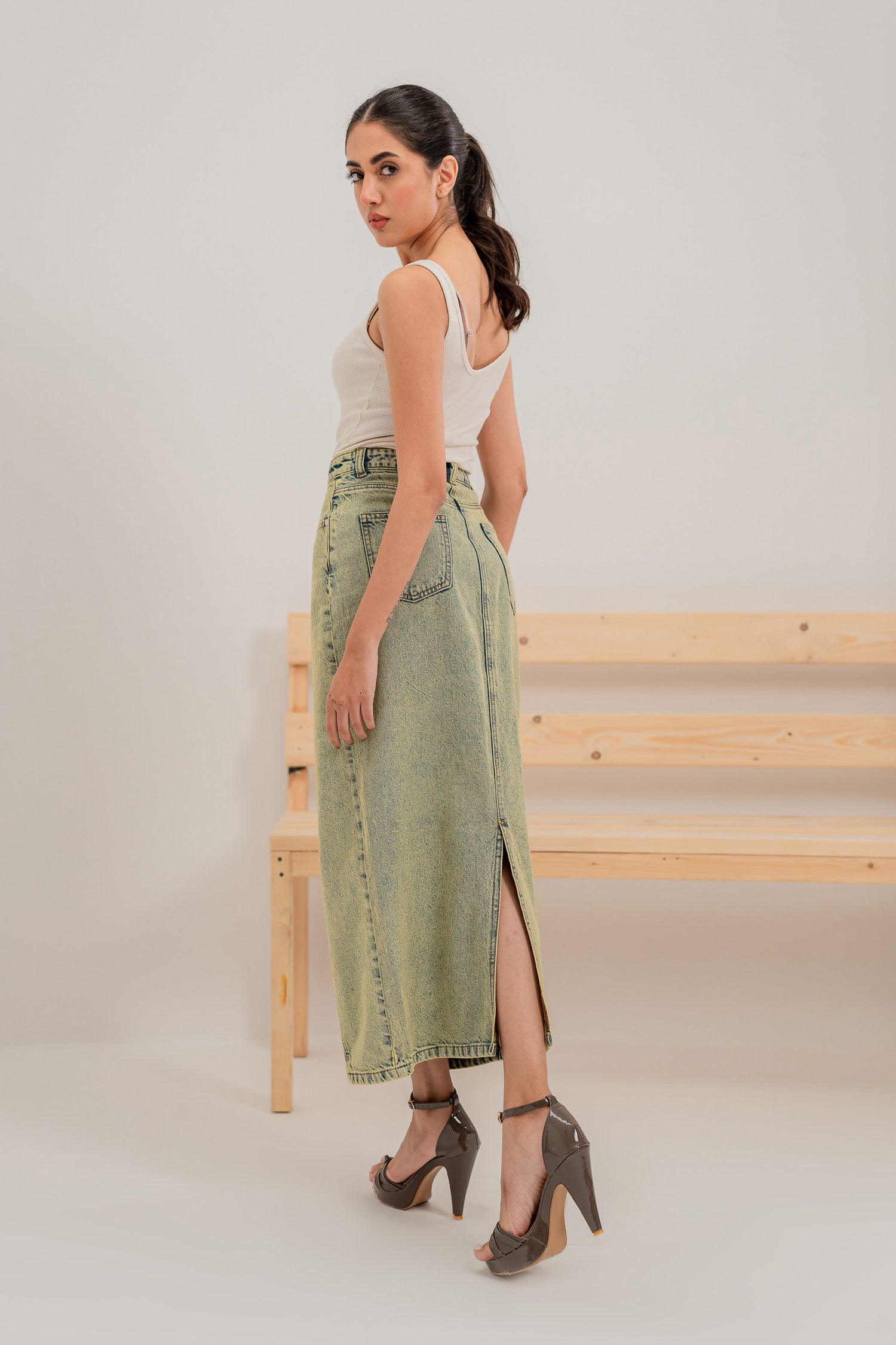 Vintage Wash Long Skirt - Hustle N Holla
