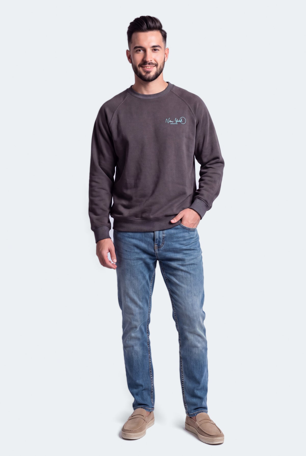 Charcoal Grey Relaxed Fit Raglan Graphic Sweatshirt - Hustle N Holla
