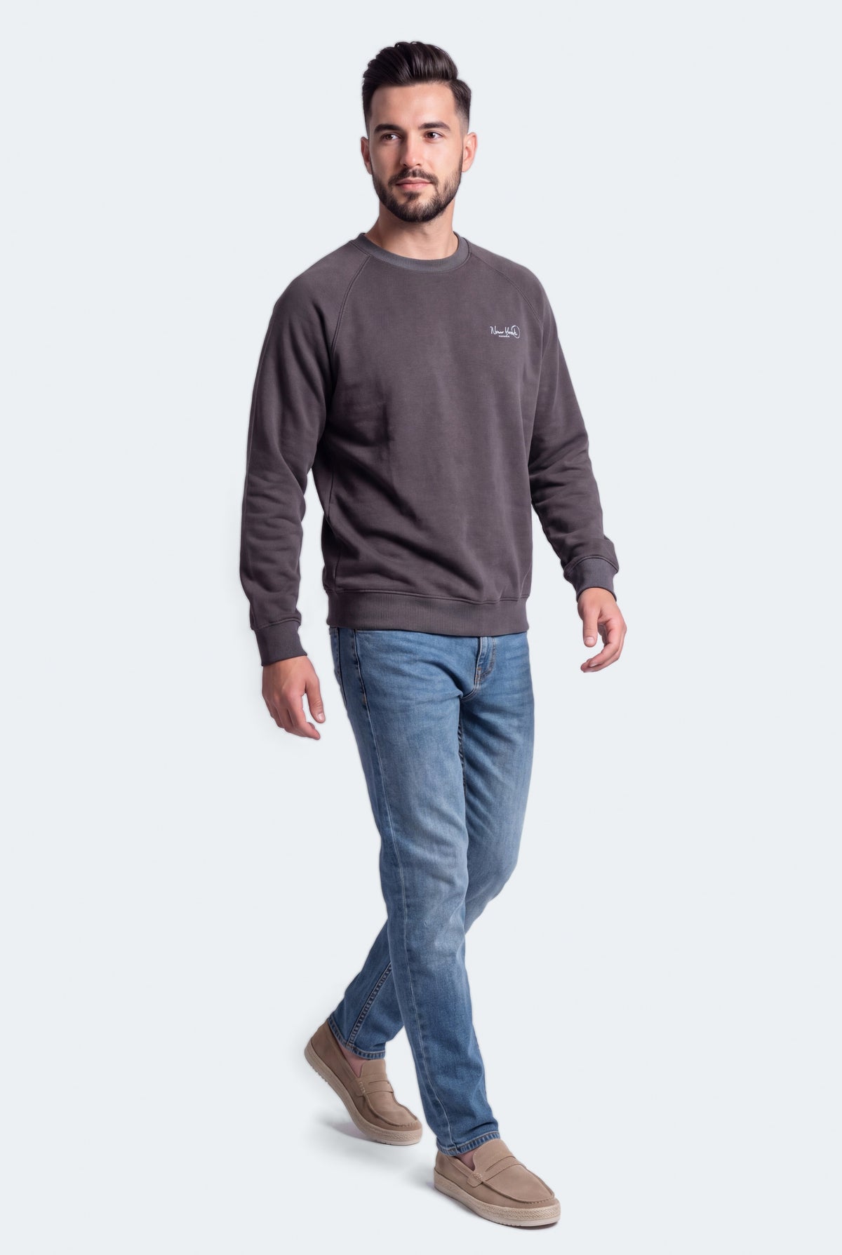 Charcoal Grey Relaxed Fit Raglan Graphic Sweatshirt - Hustle N Holla