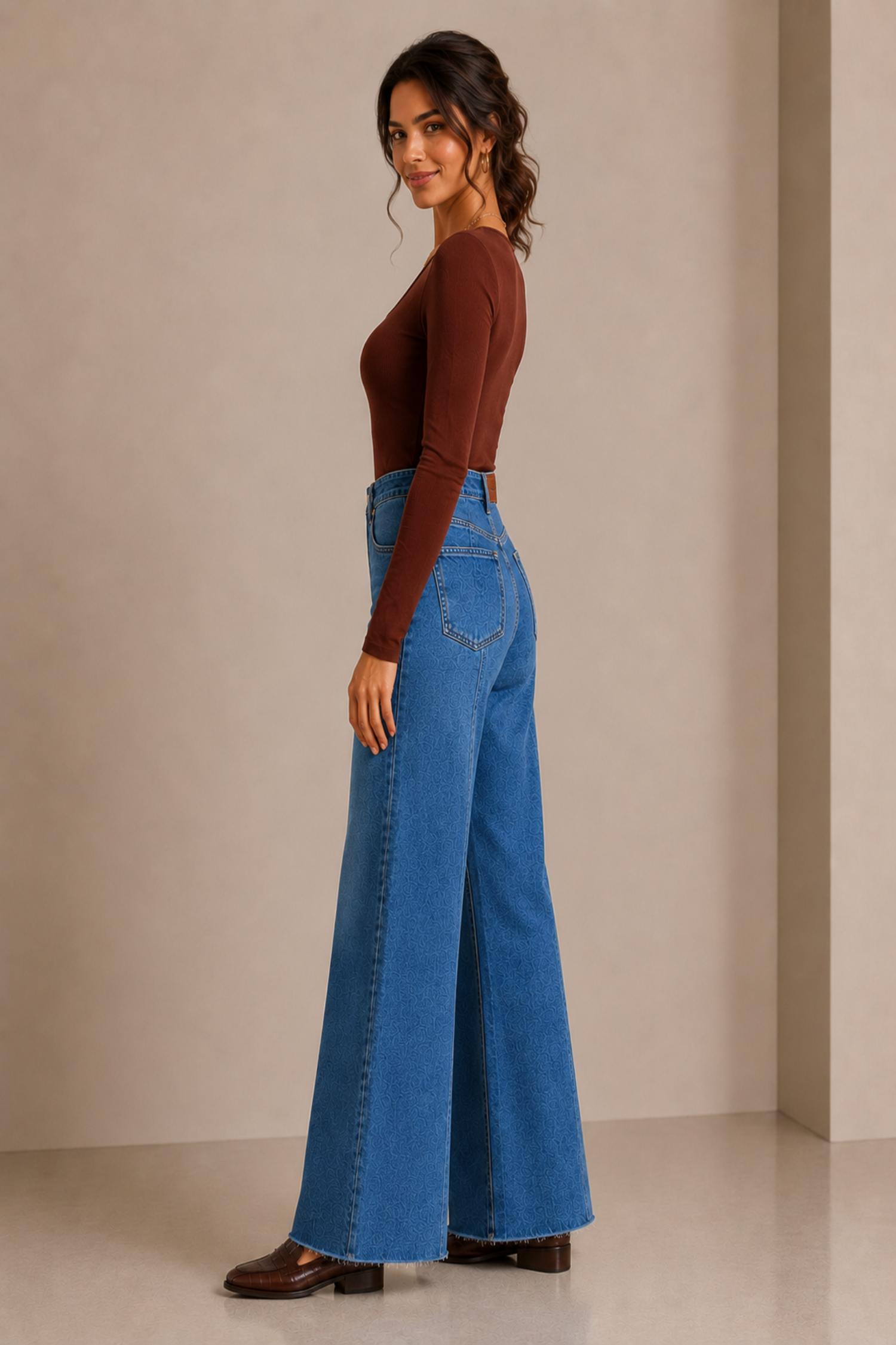 Front Seam Wide Leg Mid Wash Jeans - Hustle N Holla