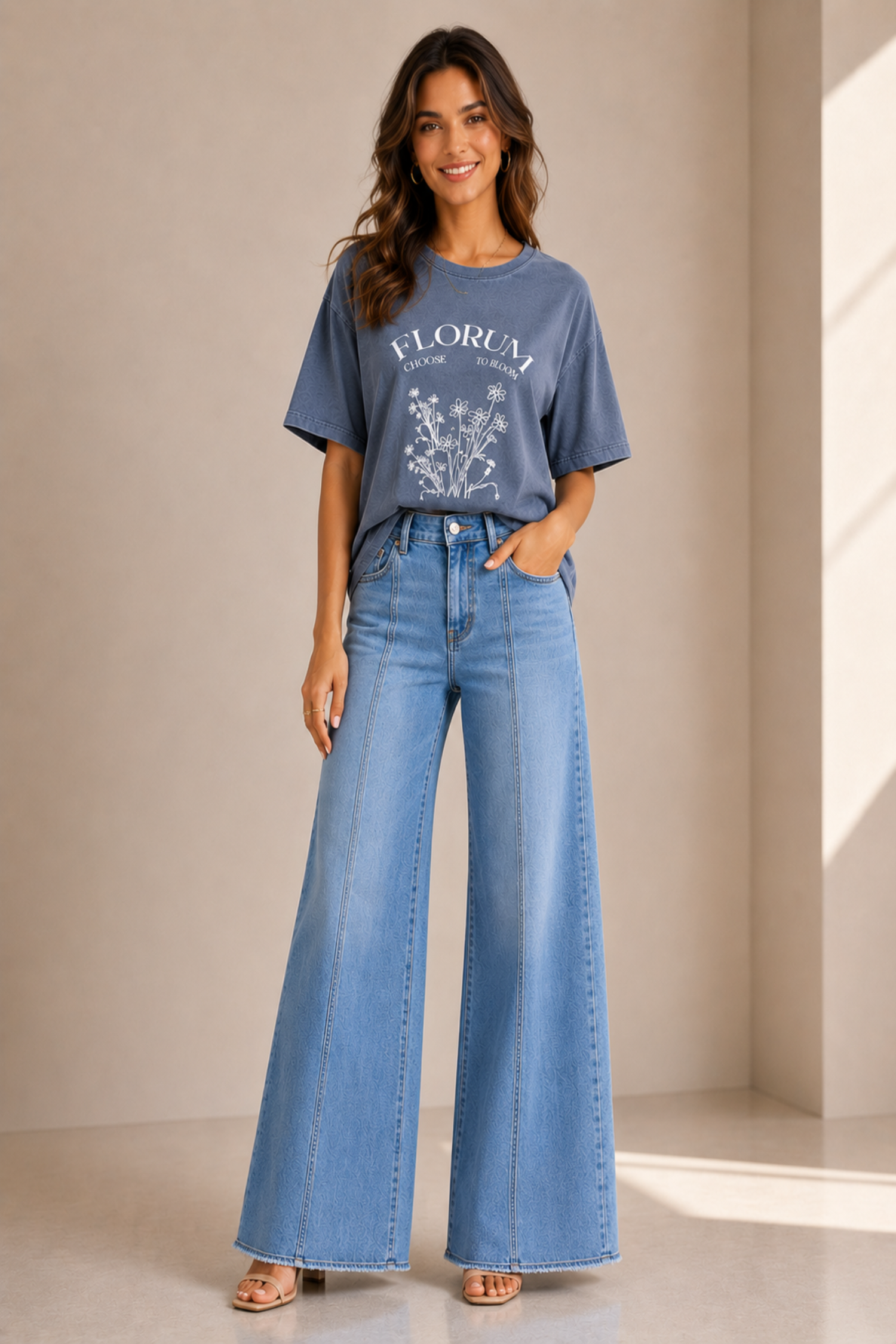 Front Seam Wide Leg Light Wash Jeans - Hustle N Holla