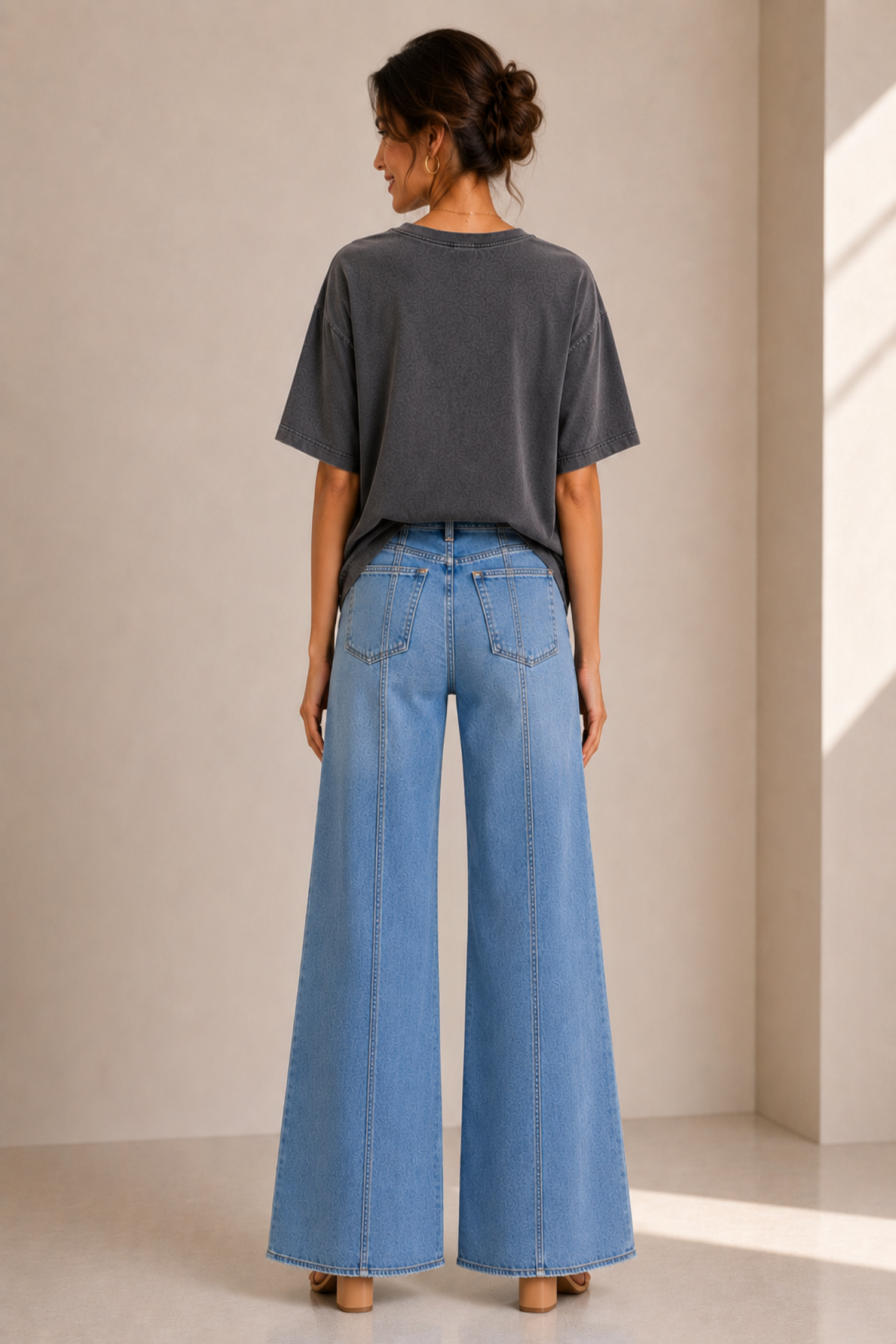 Front Seam Wide Leg Light Wash Jeans - Hustle N Holla