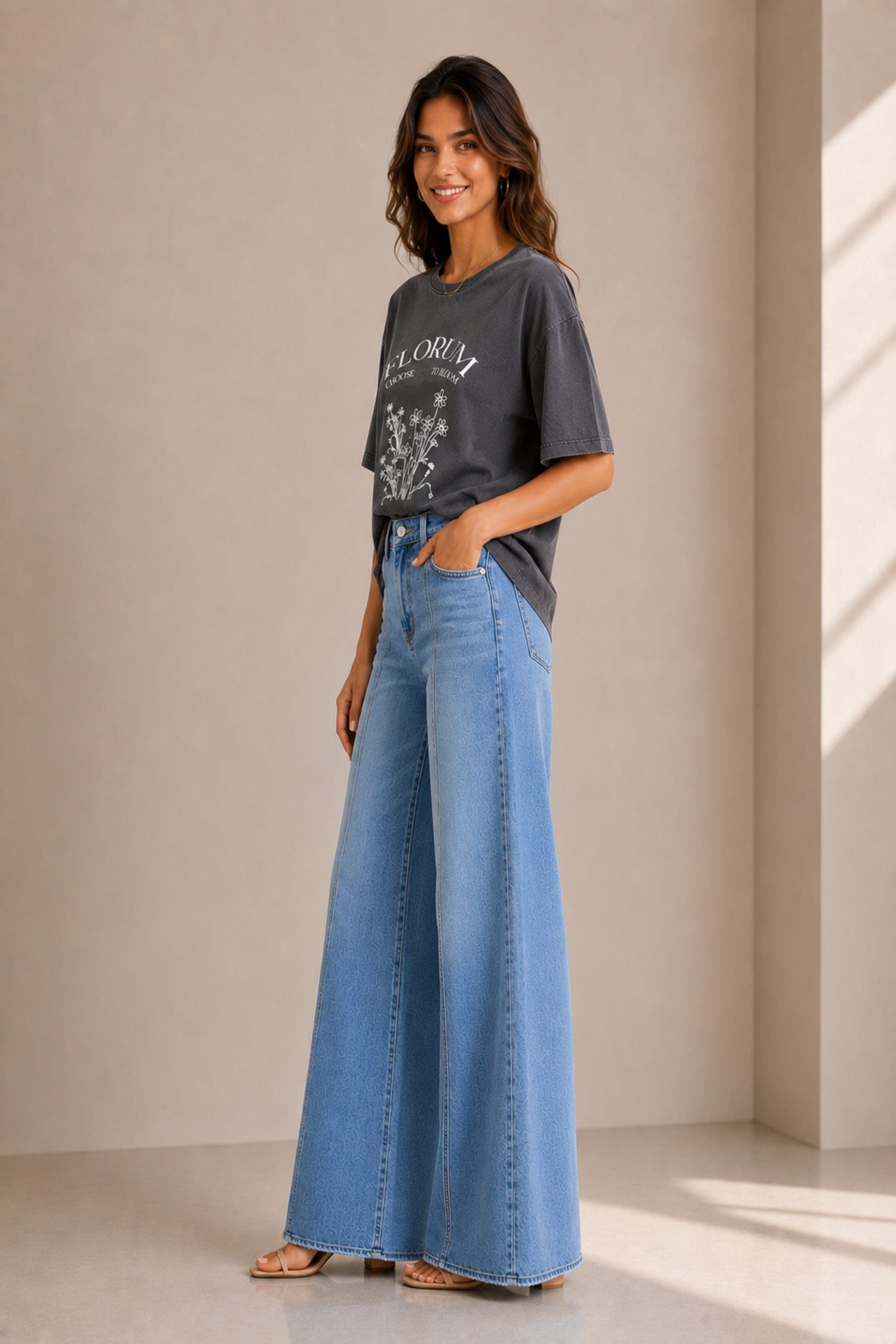 Front Seam Wide Leg Light Wash Jeans - Hustle N Holla