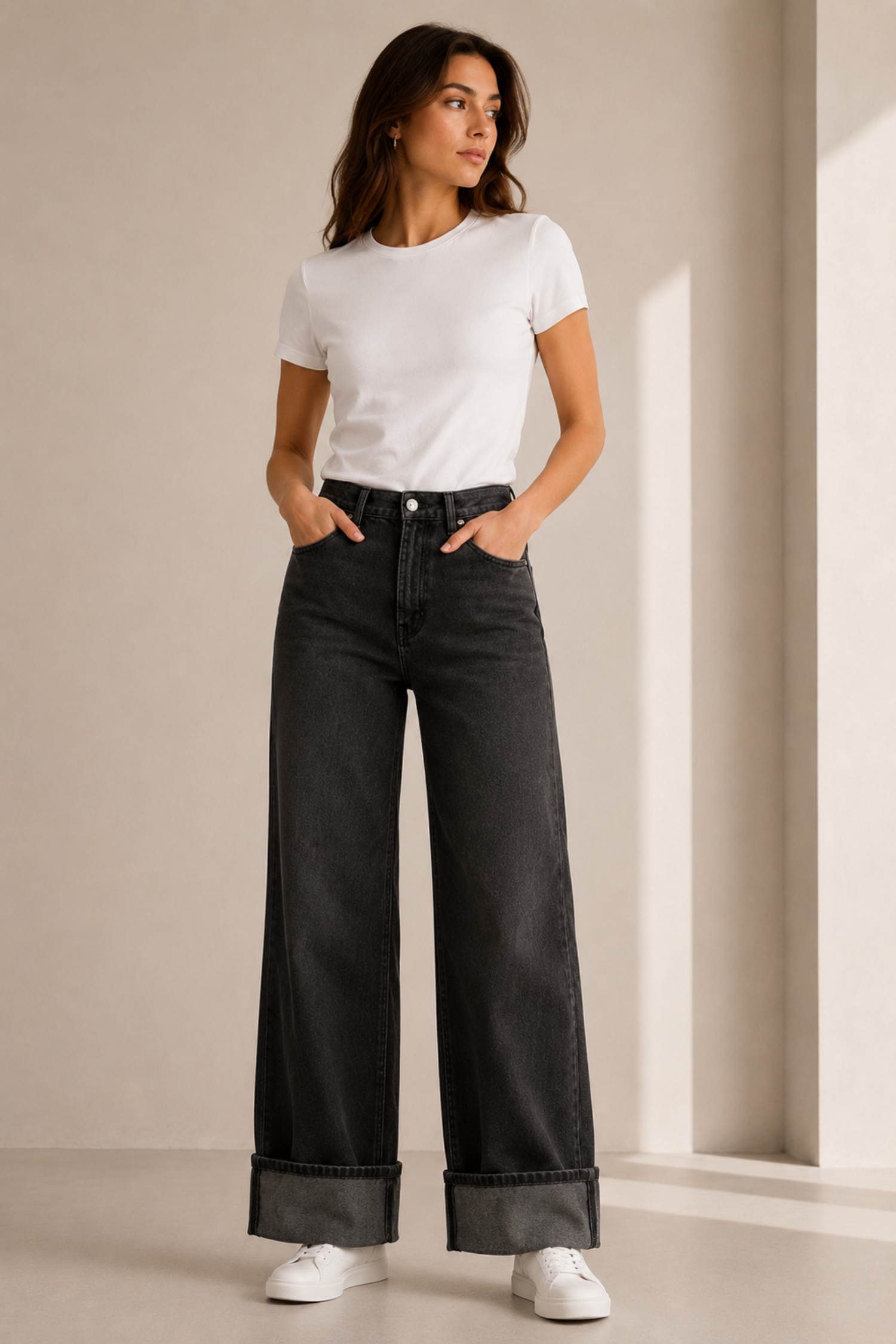 Fold Up Hem Charcoal Wide Leg Jeans - Hustle N Holla