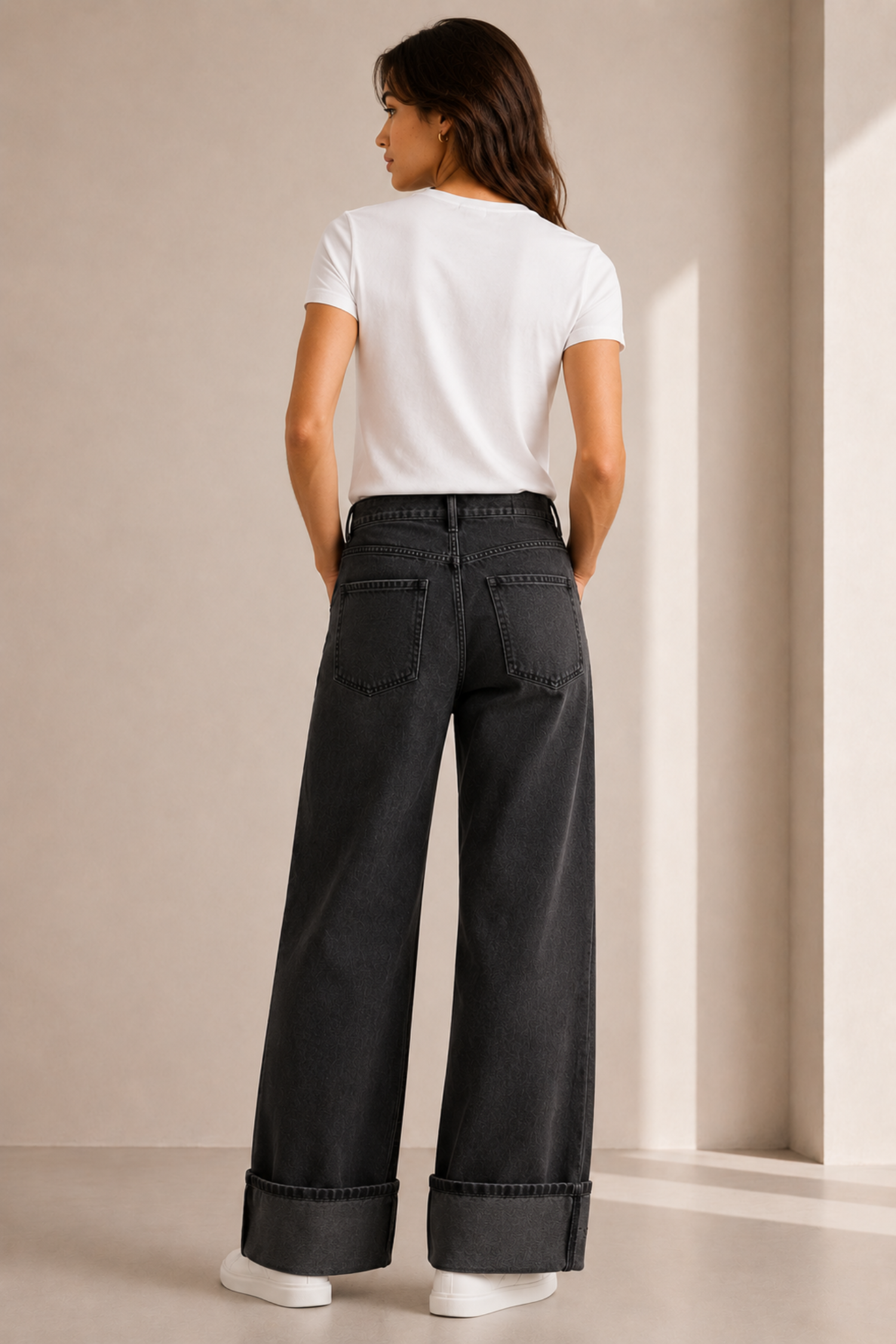 Fold Up Hem Charcoal Wide Leg Jeans - Hustle N Holla