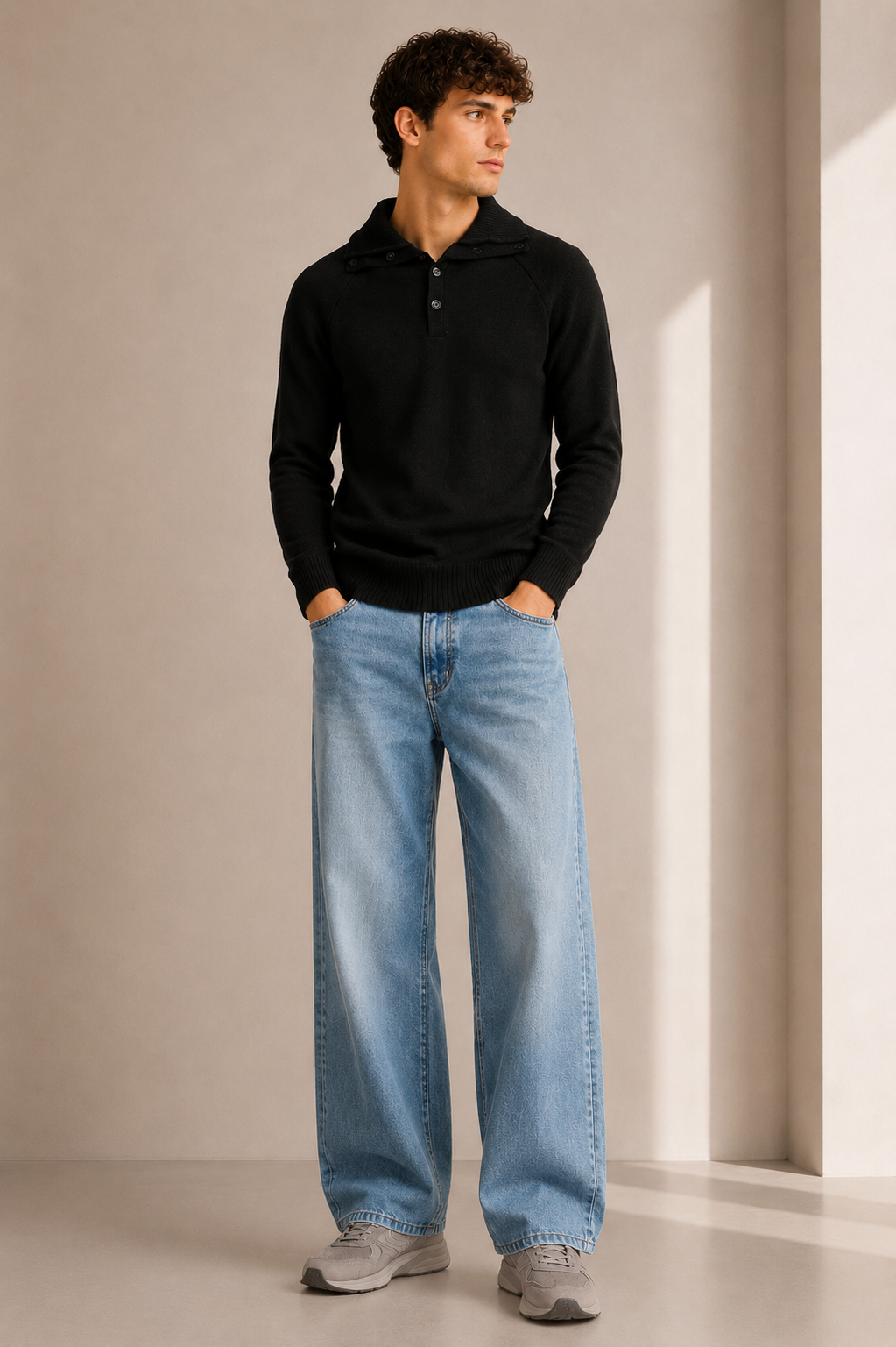 Black Regular Fit Mock Neck Sweater - Hustle N Holla