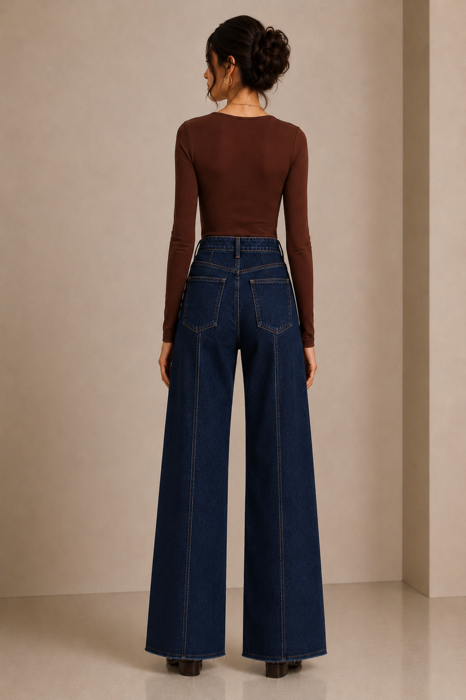 Front Seam Wide Leg Dark Blue Jeans - Hustle N Holla