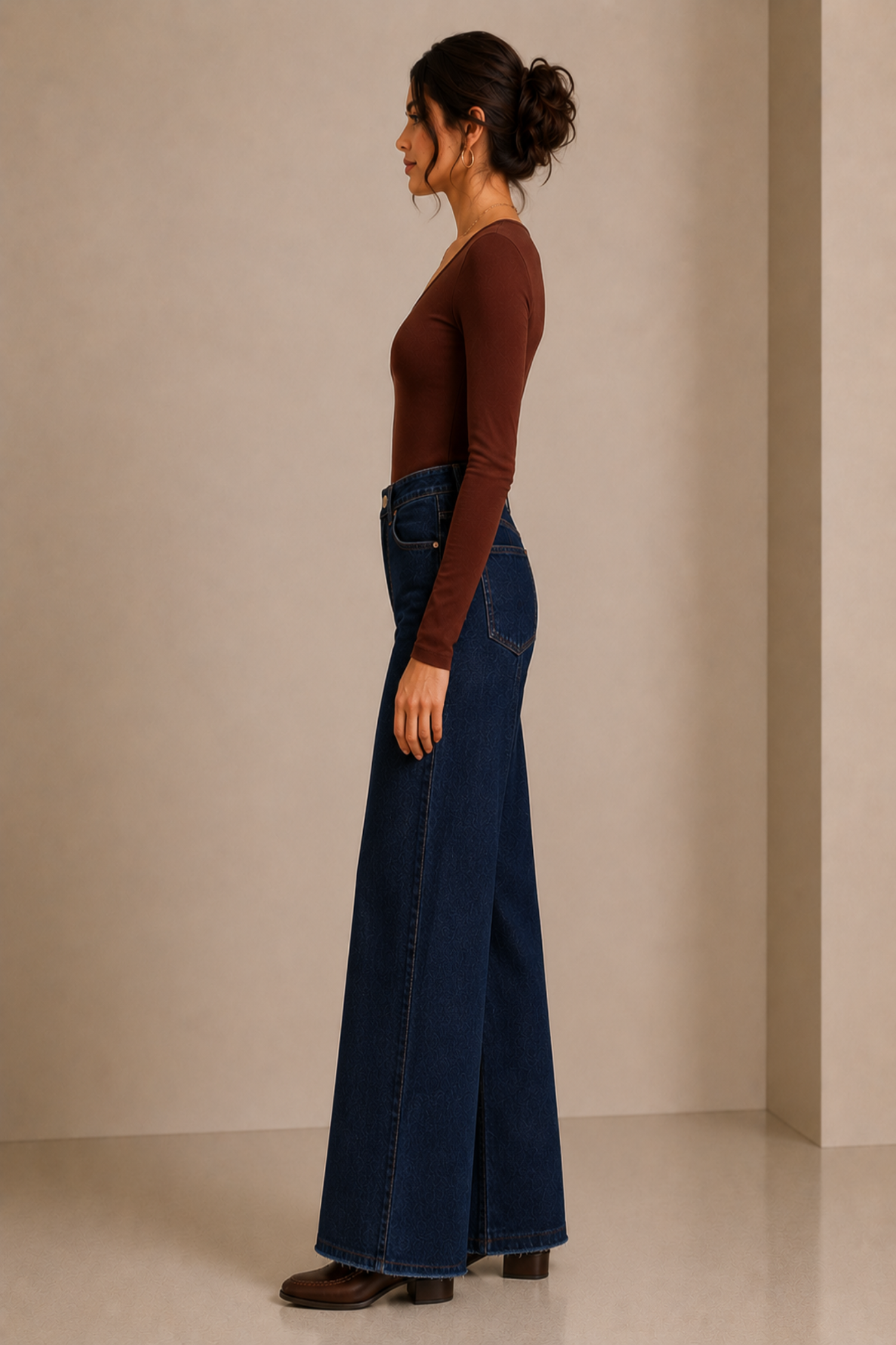 Front Seam Wide Leg Dark Blue Jeans - Hustle N Holla