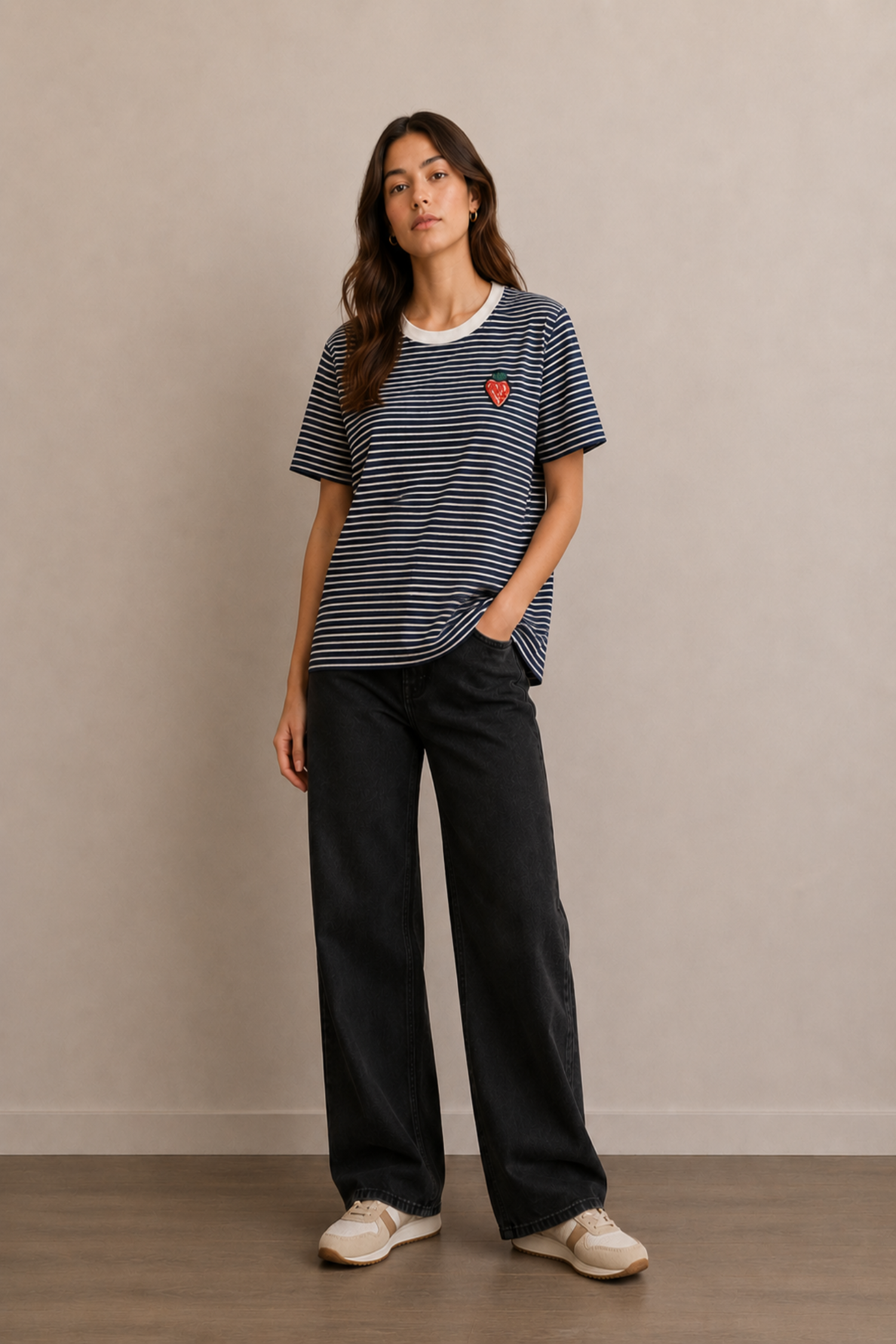 Navy & White Striped Regular Fit T-Shirts - Hustle N Holla