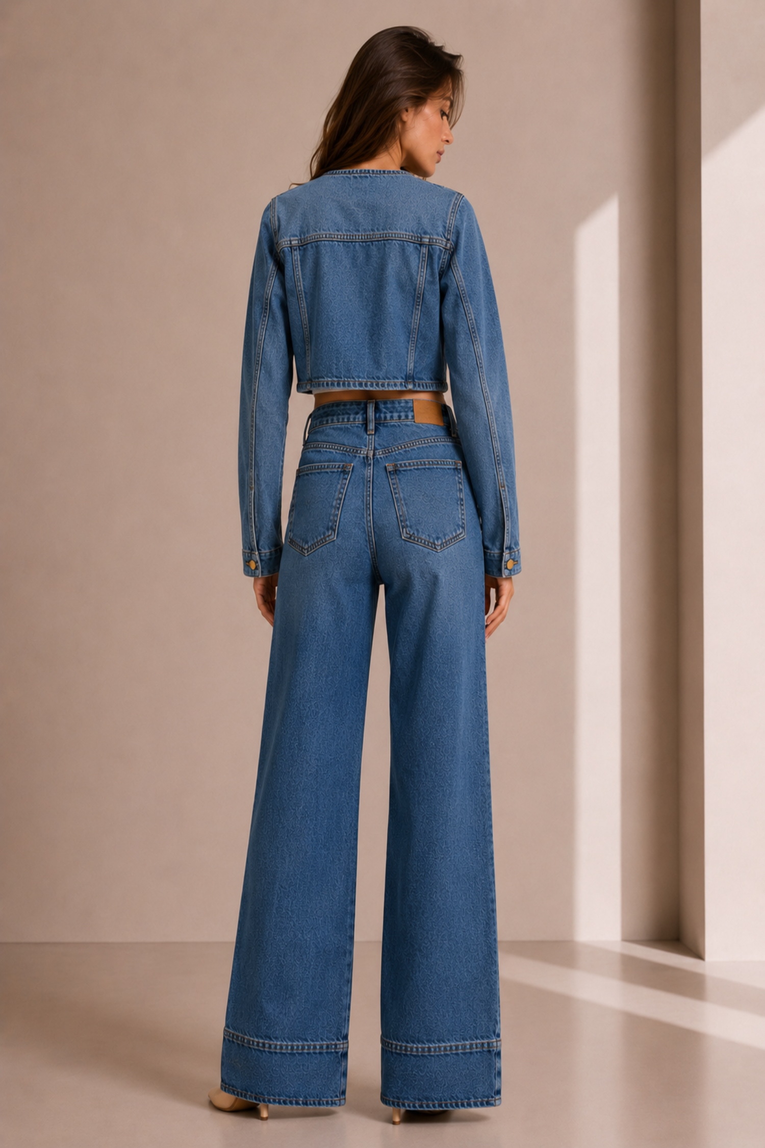 Blue Collarless Panelled Jacket - Hustle N Holla