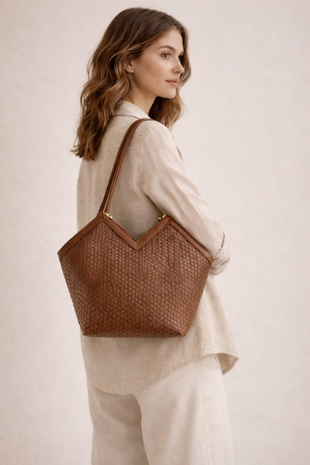 Dark Brown Woven Structure Tote Bag