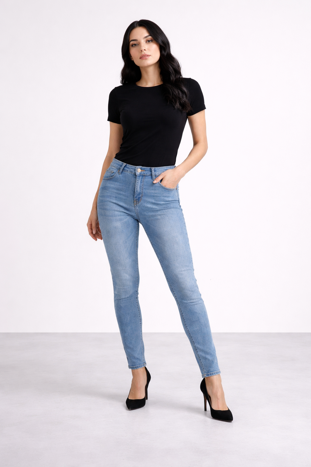 Blue Mid Wash Skinny Denim Jeans - Hustle N Holla