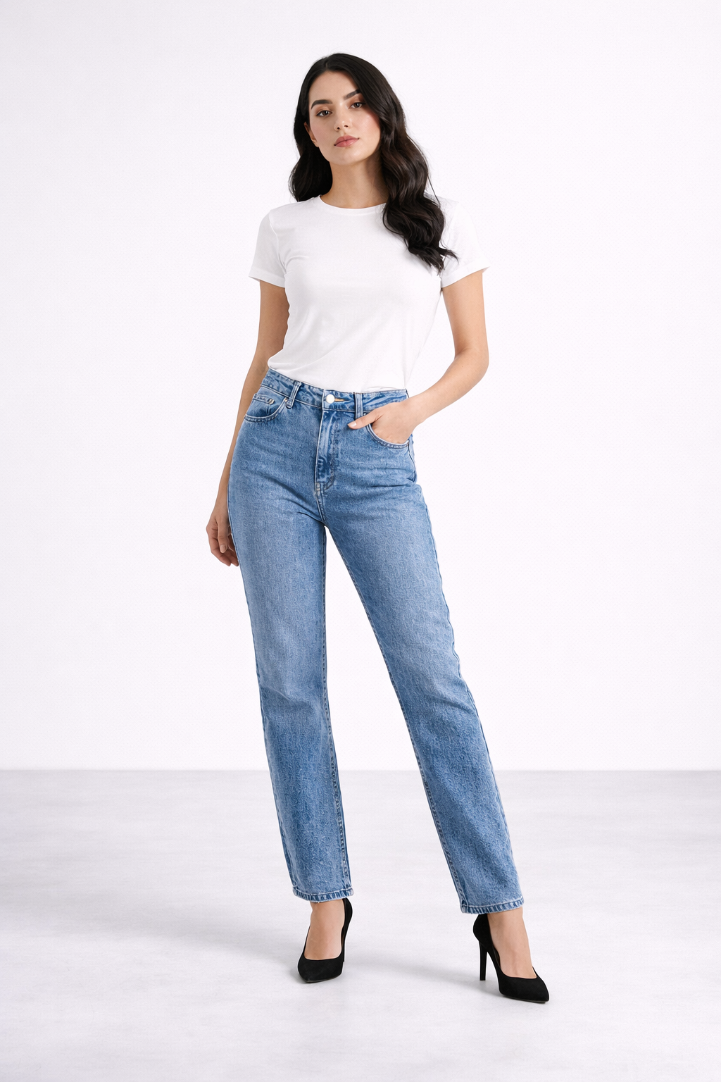 Blue Mid Wash Straight Fit Denim Jeans - Hustle N Holla