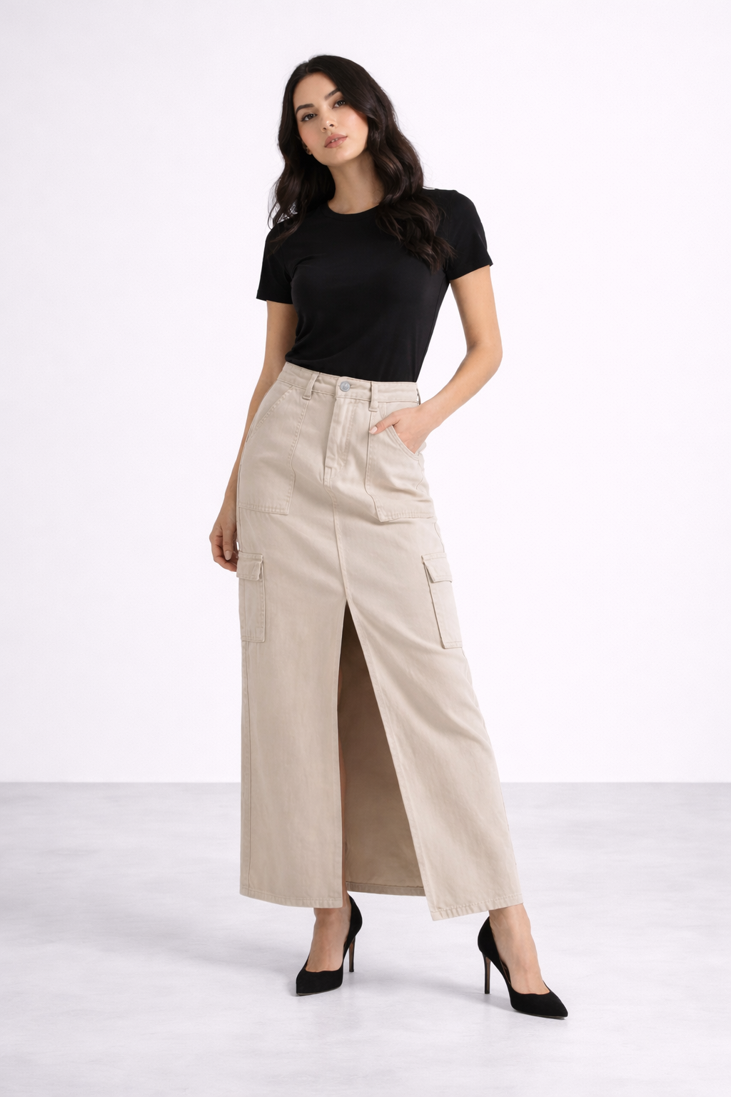 Beige Cargo Maxi Skirt - Hustle N Holla