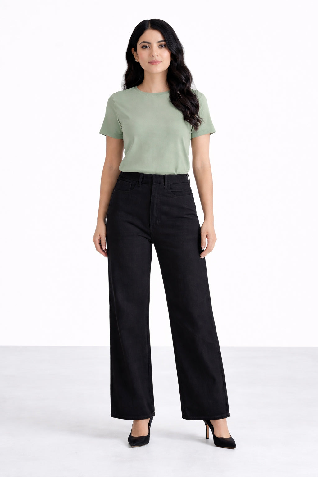 Black Mid Rise Wide Leg Denim Jeans - Hustle N Holla