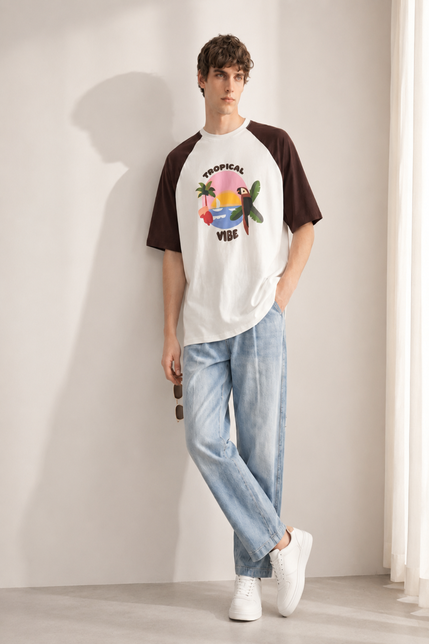 White & Reddish Brown Raglan Boxy Graphic T-Shirt - Hustle N Holla