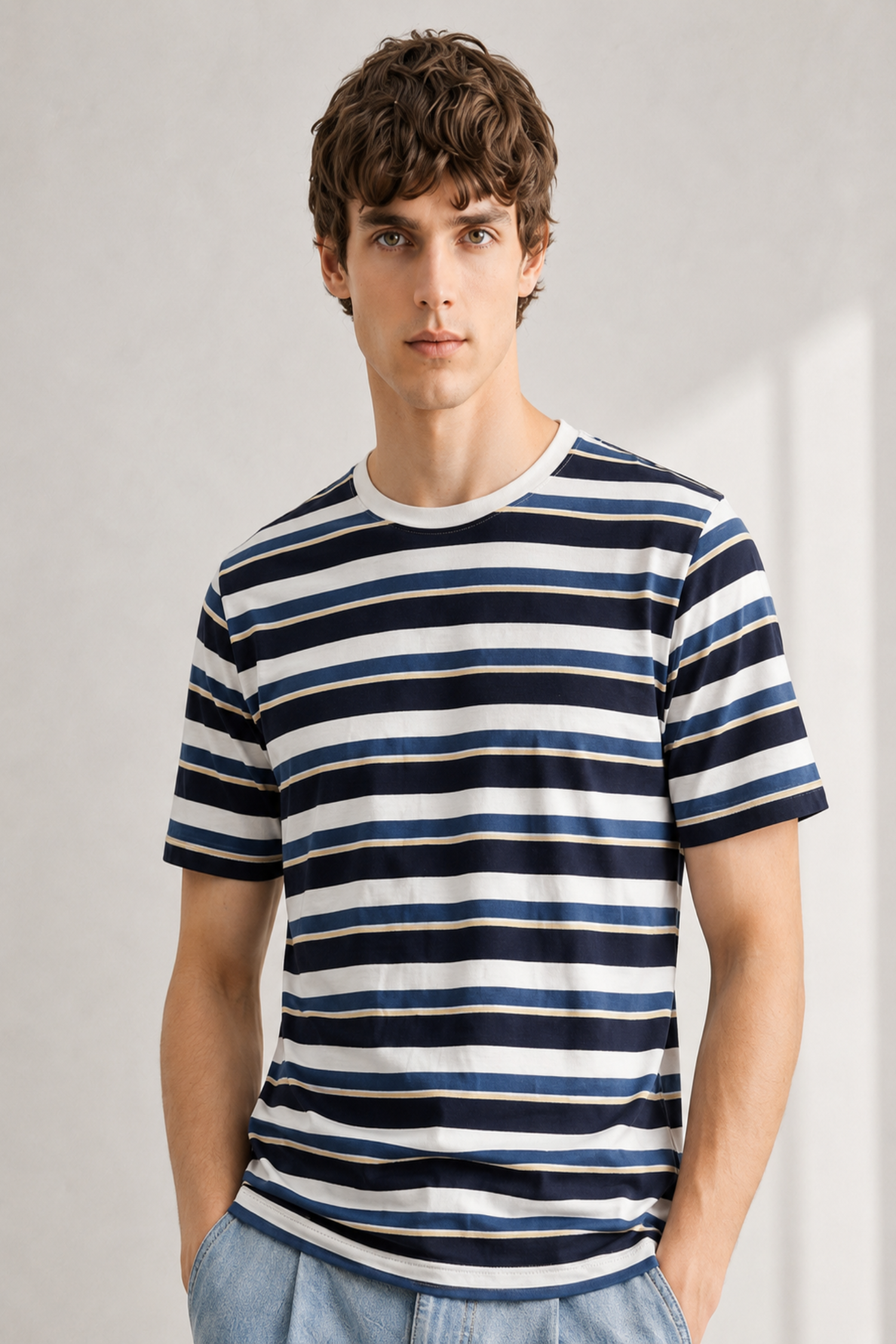 White and Blue Striped Regular T-Shirt - Hustle N Holla
