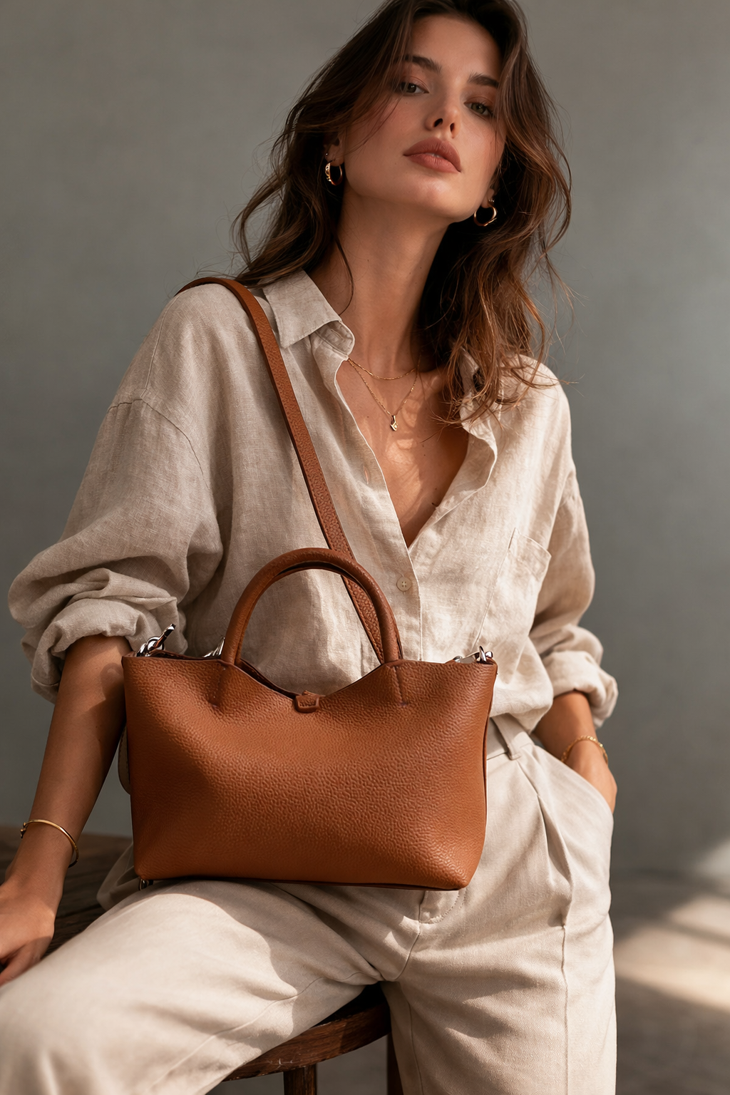 Tan Structured Top Handle Tote Bag - Hustle N Holla