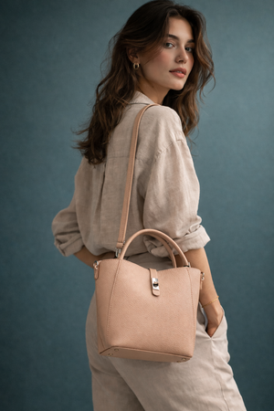 Pink Structured Bucket Bag With Detachable Pouch - Hustle N Holla