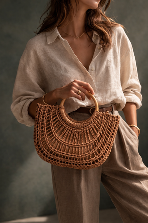 Tan Woven Top Handle Tote Bag - Hustle N Holla