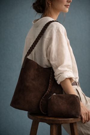 Brown Slouchy Bucket Bag with Matching Pouch - Hustle N Holla