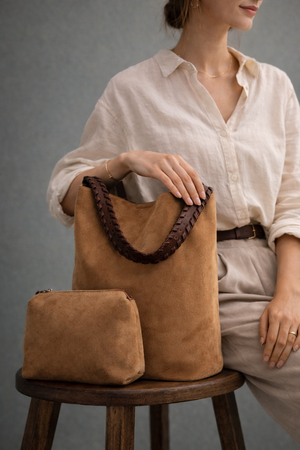 Cream Slouchy Bucket Bag With Matching Pouch - Hustle N Holla