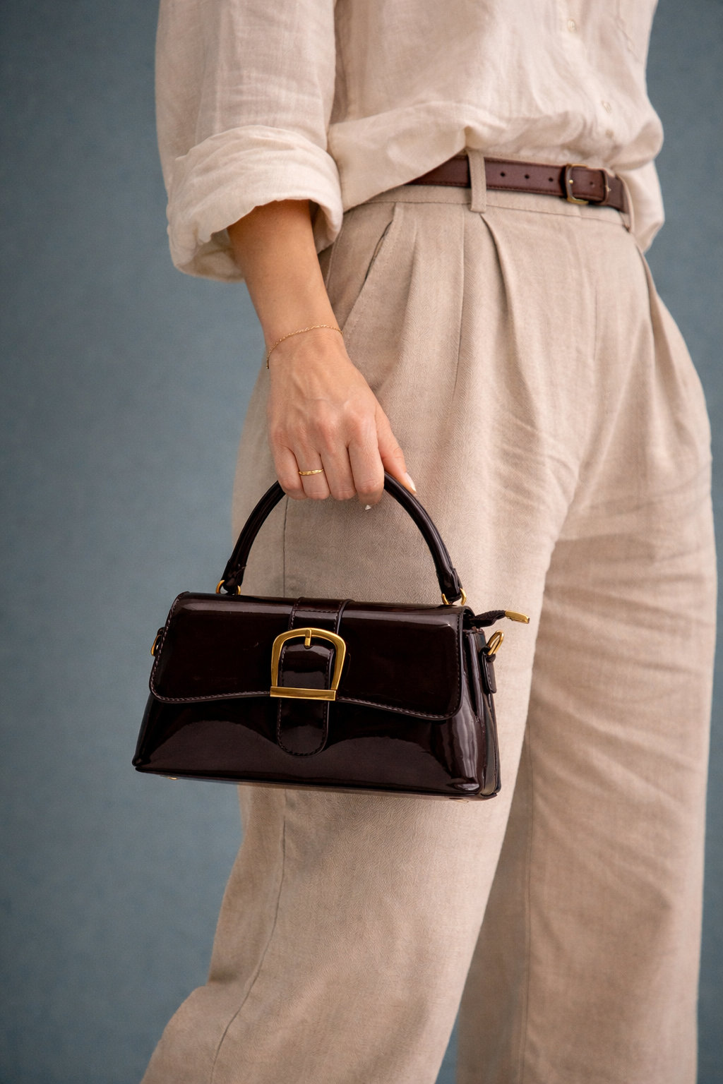 Dark Brown PU Clutch Bag with Strap - Hustle N Holla