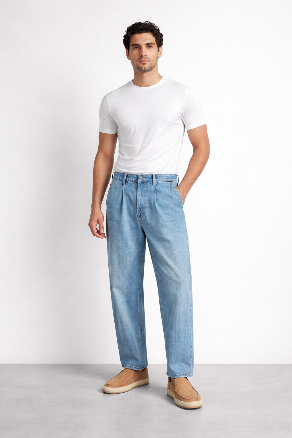 Light Blue Pleated Loose Fit Denim Jeans - Hustle N Holla