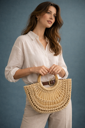 Cream Woven Top Handle Tote Bag - Hustle N Holla