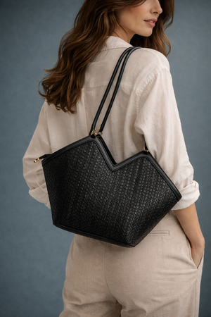 Black Woven Structured Tote Bag - Hustle N Holla