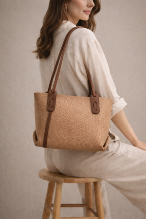 Beige Textured Oversized Tote Bag - Hustle N Holla