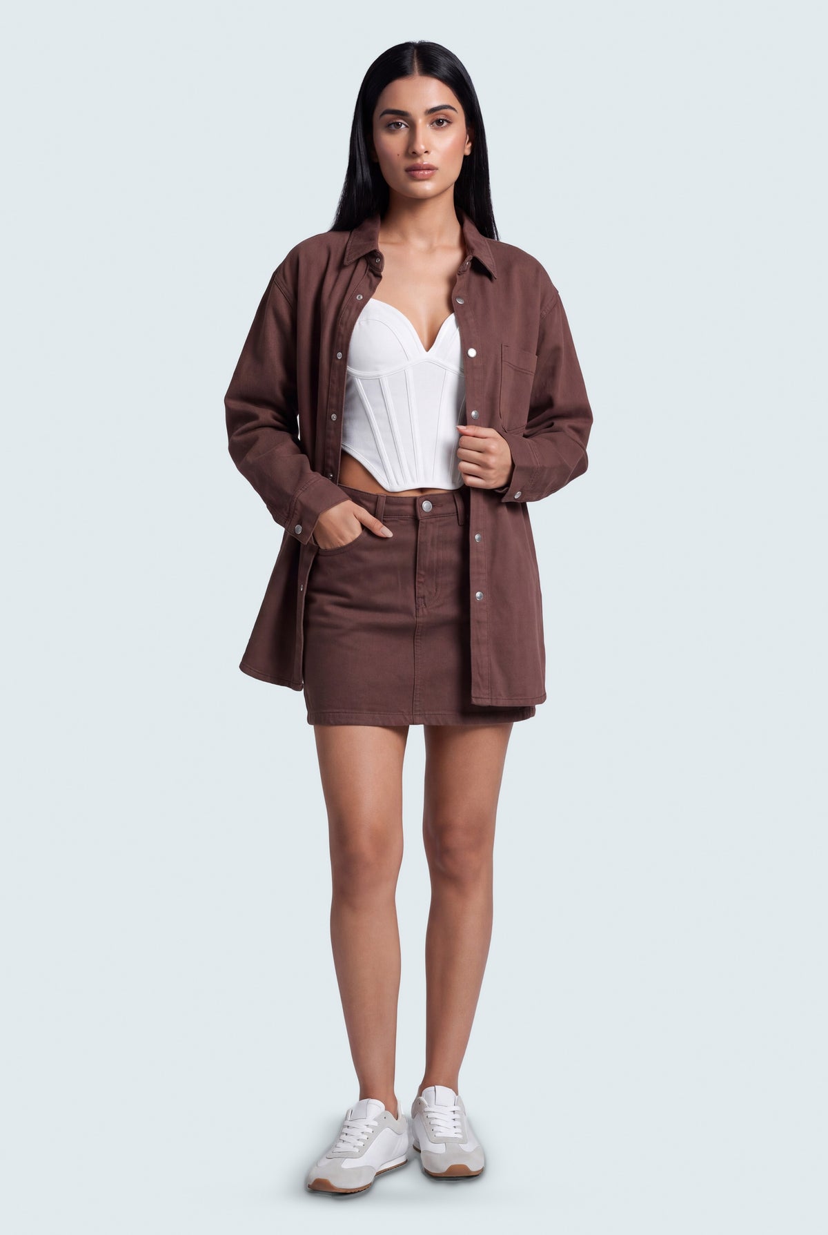 Chocolate Brown Denim Skirt - Hustle N Holla
