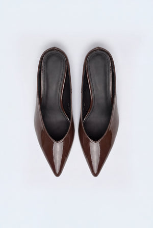 Chocolate Brown Patent Leather Mule Heels - Hustle N Holla