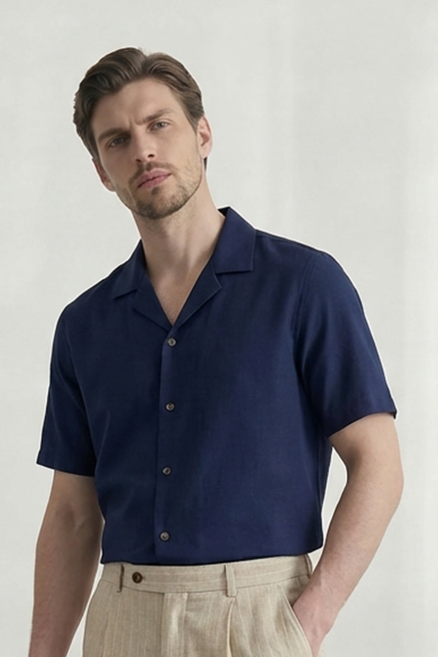 Navy Cotton Blend Short Sleeves Shirts - Hustle N Holla