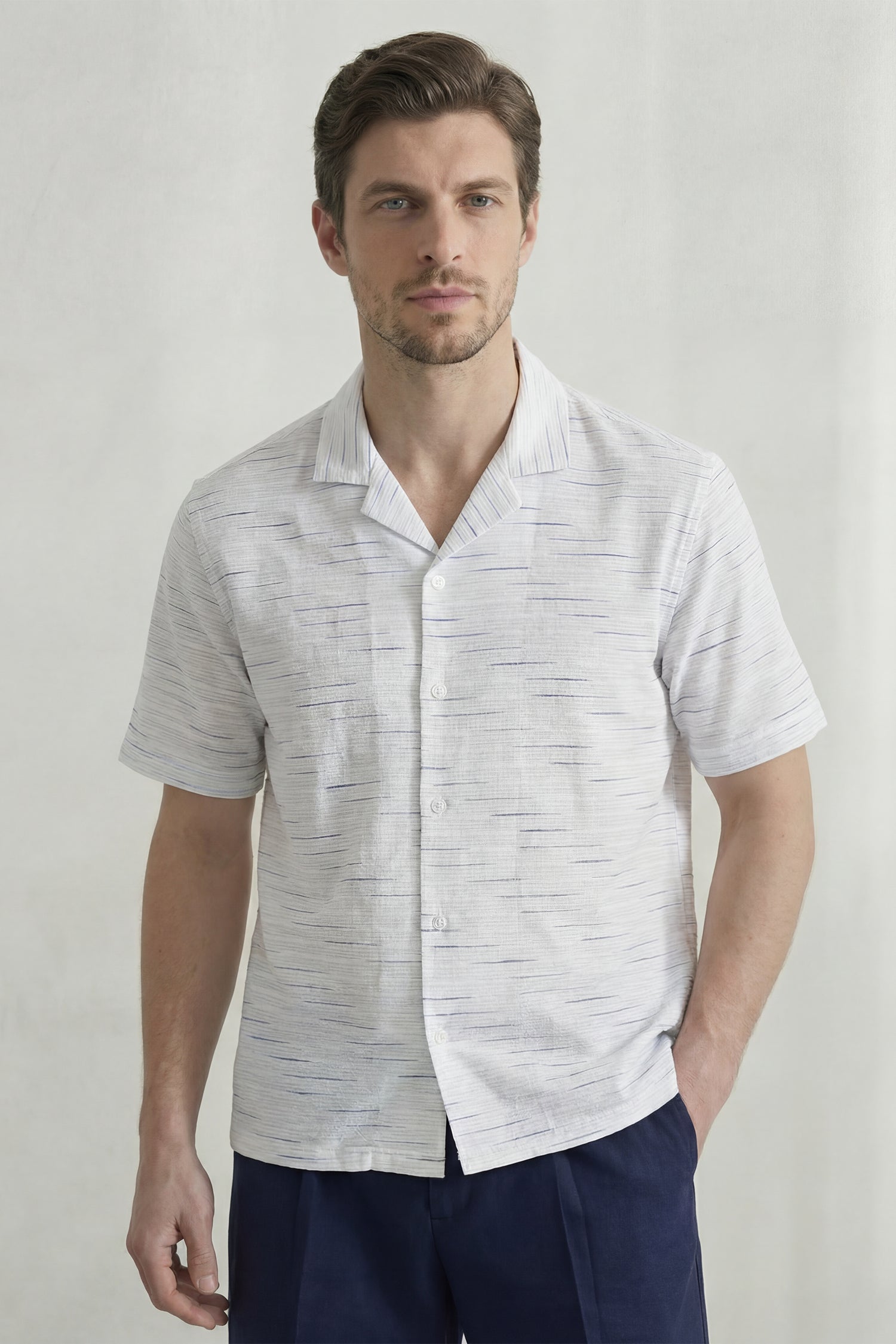 Blue Loose Fit Short Sleeve Cotton Shirt - Hustle N Holla