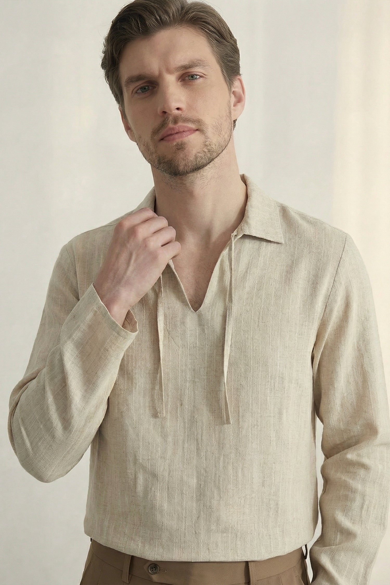Cream Linen Blend Long Sleeves Minor Fault Shirt - Hustle N Holla