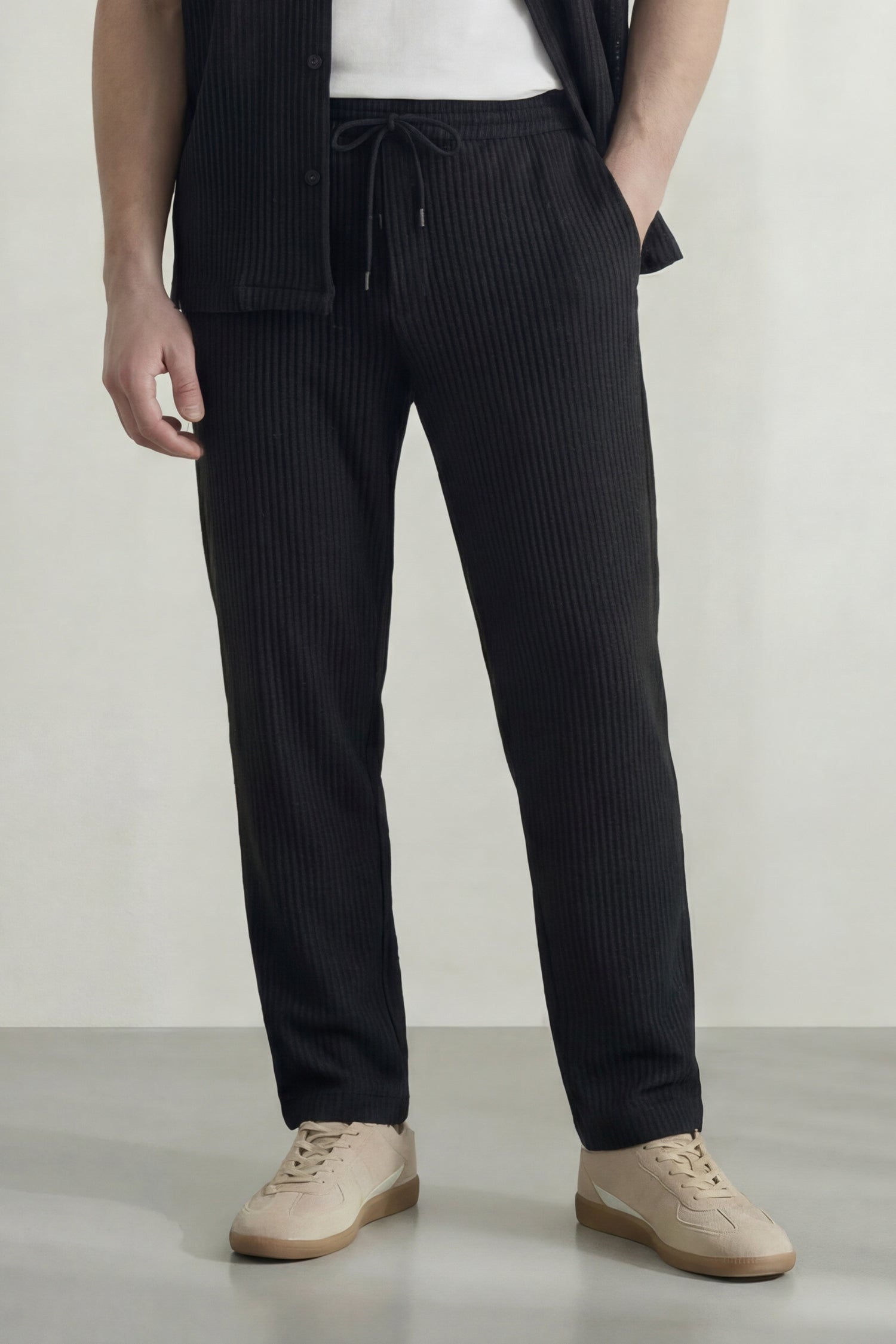 Black Linen Blend Straight Fit Premium Trousers - Hustle N Holla