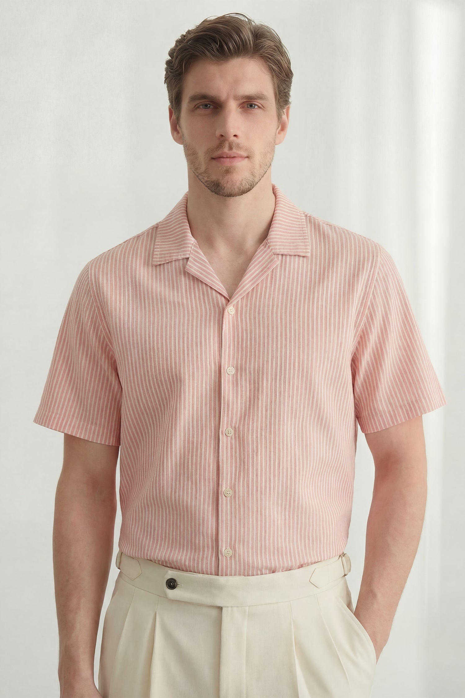 Pink Short Sleeves Striped Regular Fit Shirt - Hustle N Holla